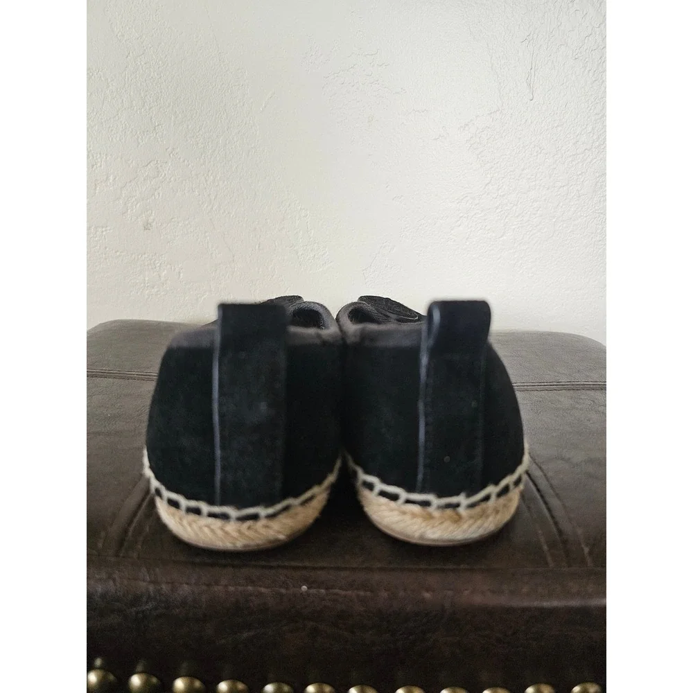 TORY BURCH BLACK‎ SUEDE BOHEMIAN CHIC FLAT CAP TOE ESPADRILLE FLATS SZ 7.5